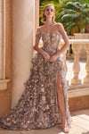 Prom Dresses Ball Gown Formal Long Floral Prom Dress Gold/Mist