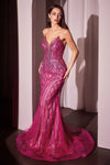 Prom Dresses Formal Glitter Prom Fitted Long Dress Fuchsia