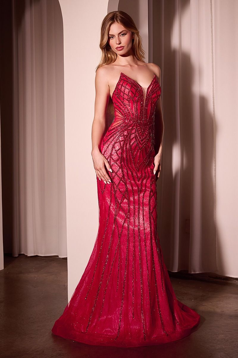 Prom Dresses Formal Glitter Prom Fitted Long Dress Red