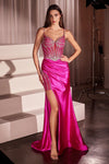 Prom Dresses Pleated Long Formal Beaded Corset Prom Dress Fuchsia