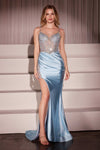 Prom Dresses Pleated Long Formal Beaded Corset Prom Dress Lt Blue