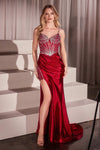 Prom Dresses Pleated Long Formal Beaded Corset Prom Dress Red