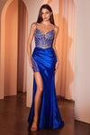 Prom Dresses Pleated Long Formal Beaded Corset Prom Dress Royal