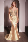 Prom Dresses Beaded Corset Long Formal Fitted Prom Dress Gold