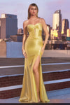 Prom Dresses Long Fitted Slit Formal Prom Dress Light Yellow