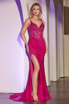Prom Dresses Formal Long Prom Beaded Applique Dress Fuchsia