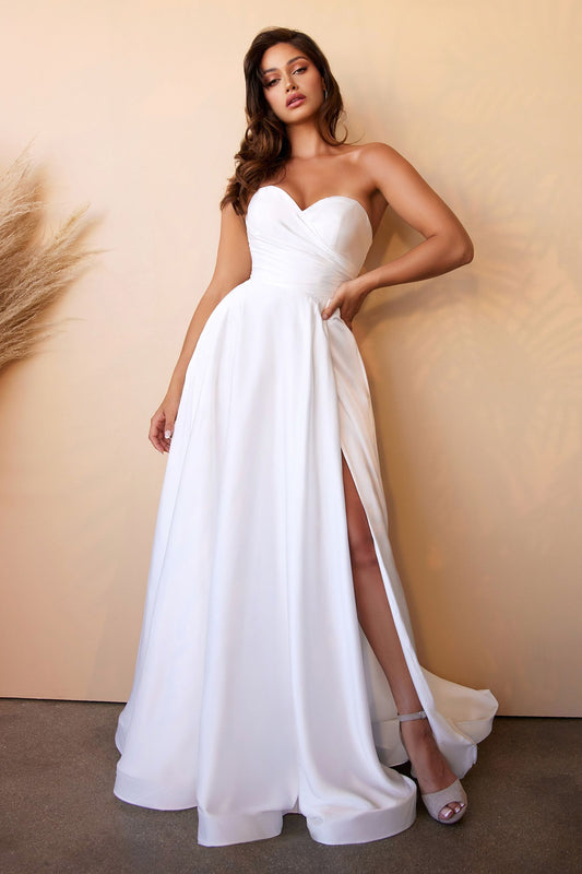Wedding Dresses Bridal Gown Long Pleated Slit Wedding Dress Off White