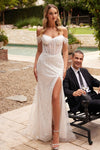 Wedding Dresses Long Fitted Sequin Slit Wedding Dress Off White