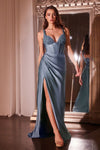 Prom Dresses Beaded Formal Long  Fitted Corset  Evening Prom Gown Smoky Blue