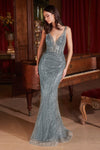 Prom Dresses Long Formal Prom Beaded Dress Smoky Blue