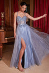 Prom Dresses Long Formal A Line Applique Prom Dress Smoky Blue