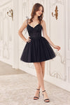 Cocktail Dresses Short A Line Glitter Applique Cocktail Dress Black