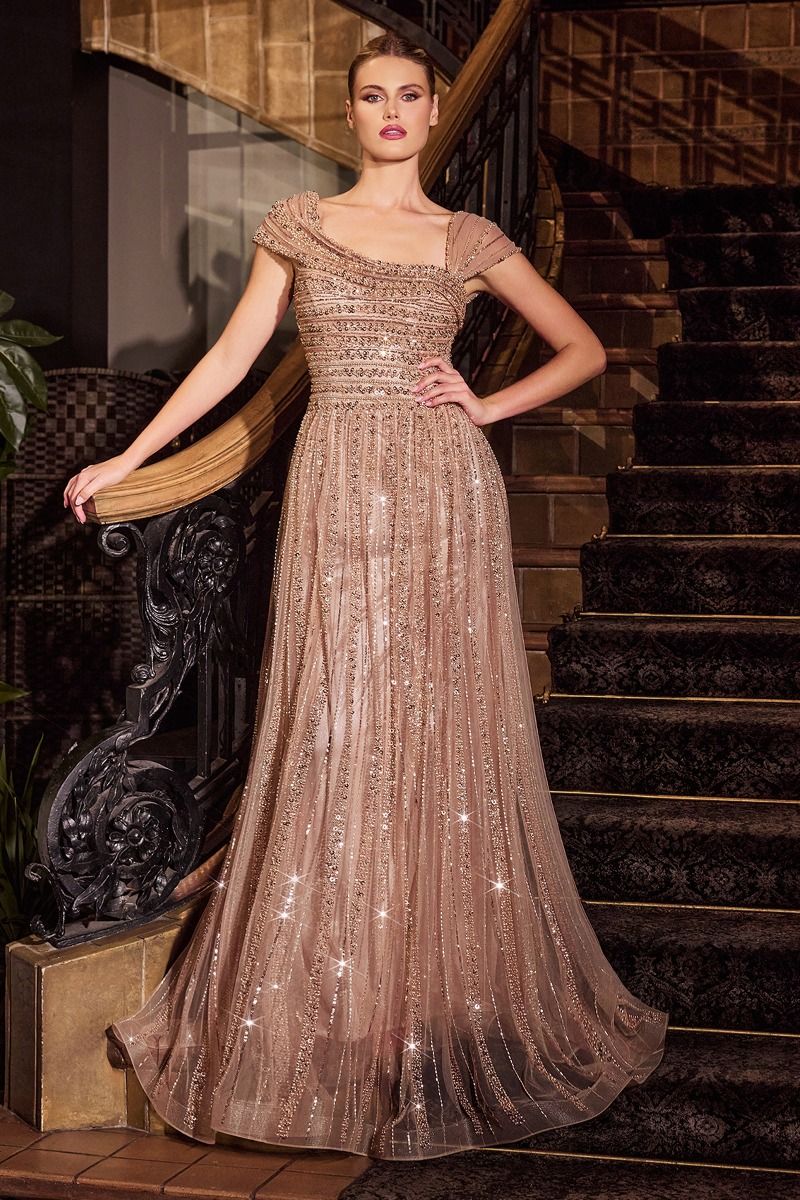 Formal Dresses Formal Evening Long Beaded A Line Dress Mocha Gold