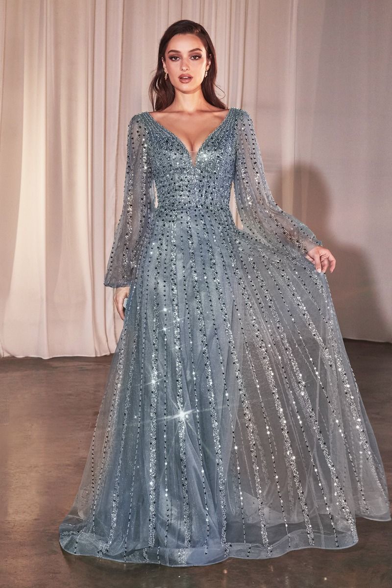 Mother of the Bride Dresses Long Formal Beaded Mother of the Bride Dress Smoky Blue