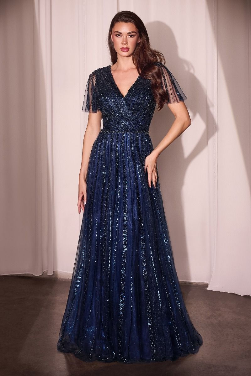 Formal Dresses Long Beaded A Line Formal Dress Navy
