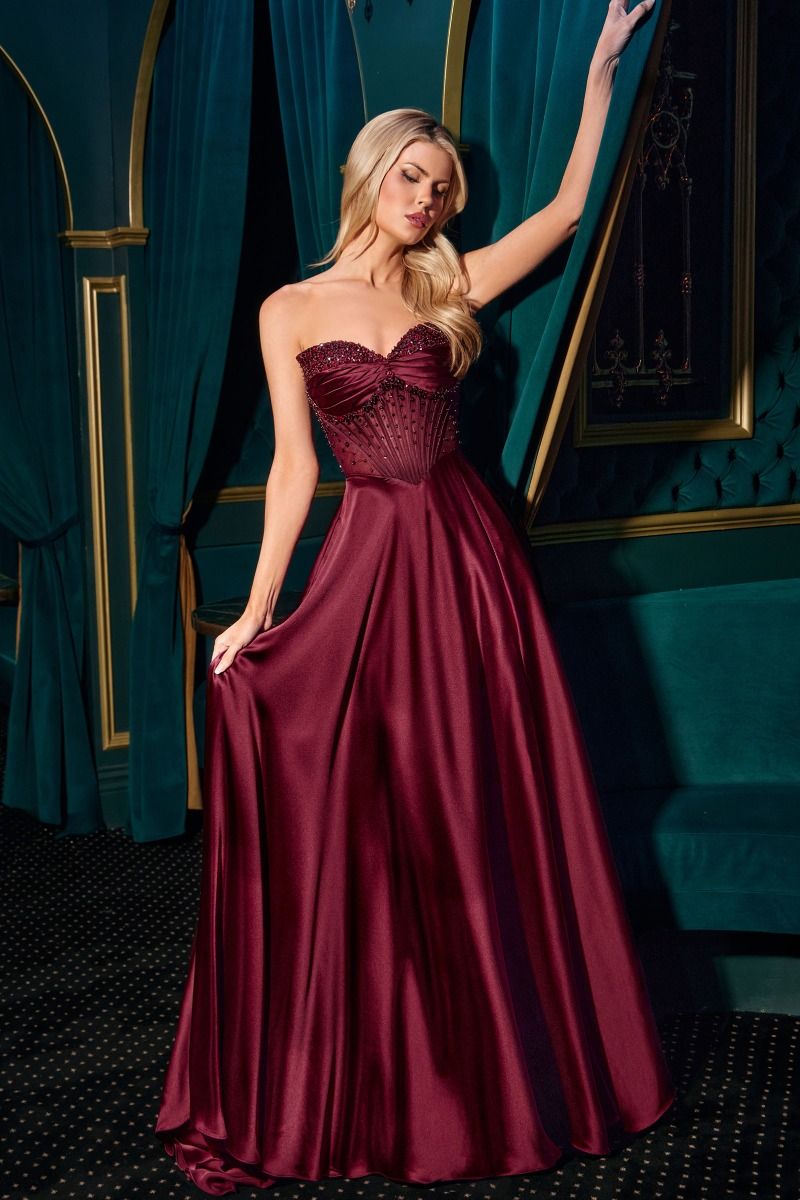Prom Dresses Prom Long Corset Beaded A Line Formal Gown Burgundy