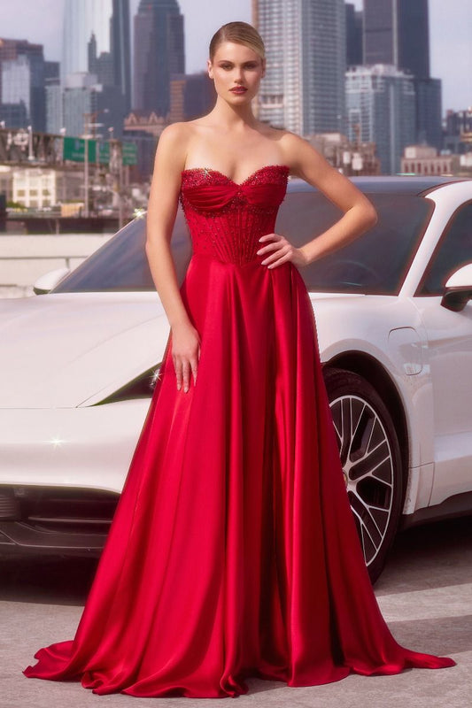 Prom Dresses Prom Long Corset Beaded A Line Formal Gown Red