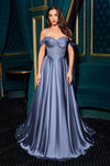 Prom Dresses Prom Long Corset Beaded A Line Formal Gown Smoky Blue