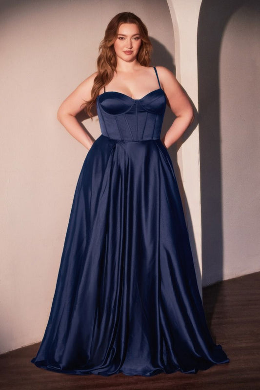 Plus Size Dresses Long Plus Size Formal Corset Dress Navy