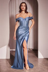 Prom Dresses Long Fitted Slit Formal Evening Prom Dress Smoky Blue