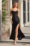 Prom Dresses Pleated Long Slit Formal Prom Dress Black