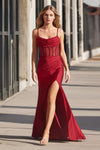 Prom Dresses Pleated Long Slit Formal Prom Dress Burgundy