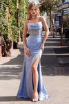 Prom Dresses Pleated Long Slit Formal Prom Dress LT Blue