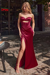 Prom Dresses Long Formal Fitted Slit Corset Prom Dress Burgundy