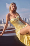 Prom Dresses Long Formal Fitted Slit Corset Prom Dress Light Yellow