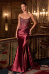 Prom Dresses CD725 Long Pleated Formal Prom Pleated Dress Burgundy