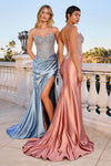Prom Dresses Beaded Long Corset Formal Fitted Prom Gown Blue