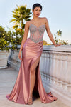Prom Dresses Beaded Long Corset Formal Fitted Prom Gown Rose Gold