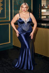 Plus Size Dresses Beaded Long Formal Prom Plus Size Dress Navy