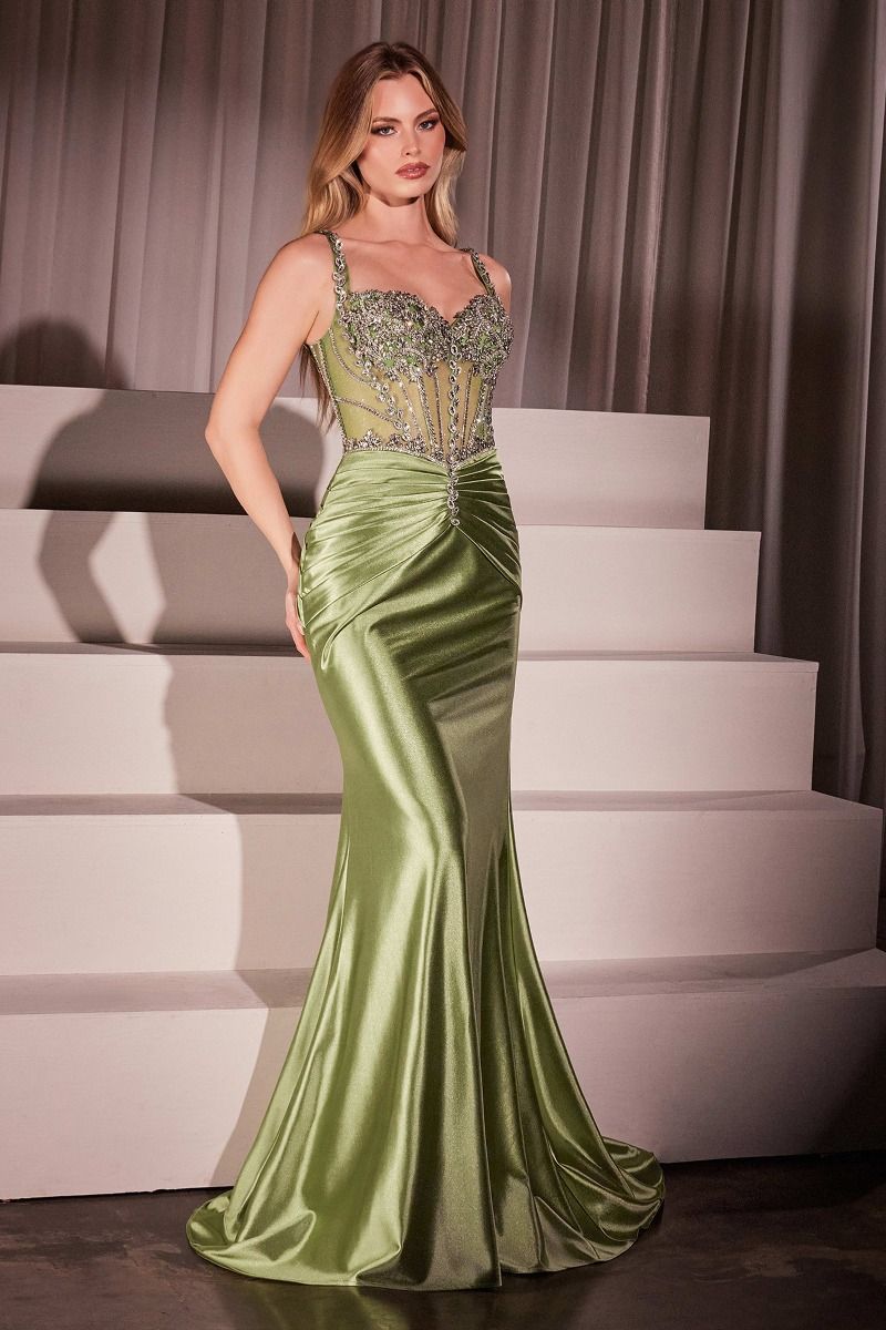 Prom Dresses Beaded Long Formal Fitted Corset Prom Dress Greenery