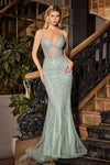 Prom Dresses Prom Long Corset Beaded Formal Gown Sage