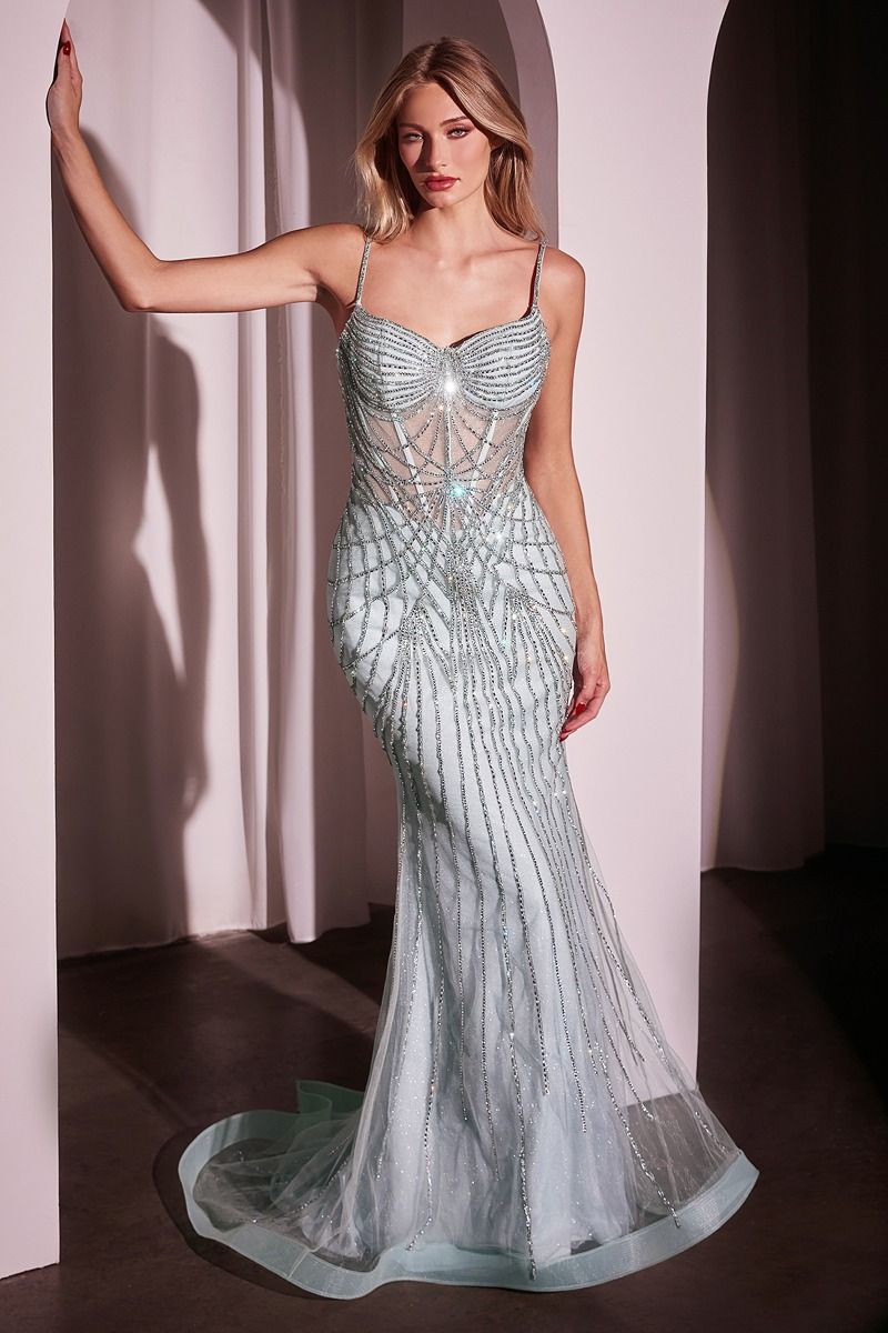 Prom Dresses Beaded Long Formal Prom Dress Sea Mist