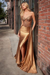 Prom Dresses Long Slit Beaded Prom Formal Dress Sienna Gold
