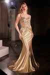 Prom Dresses Long Mermaid Formal Applique Prom Dress Gold