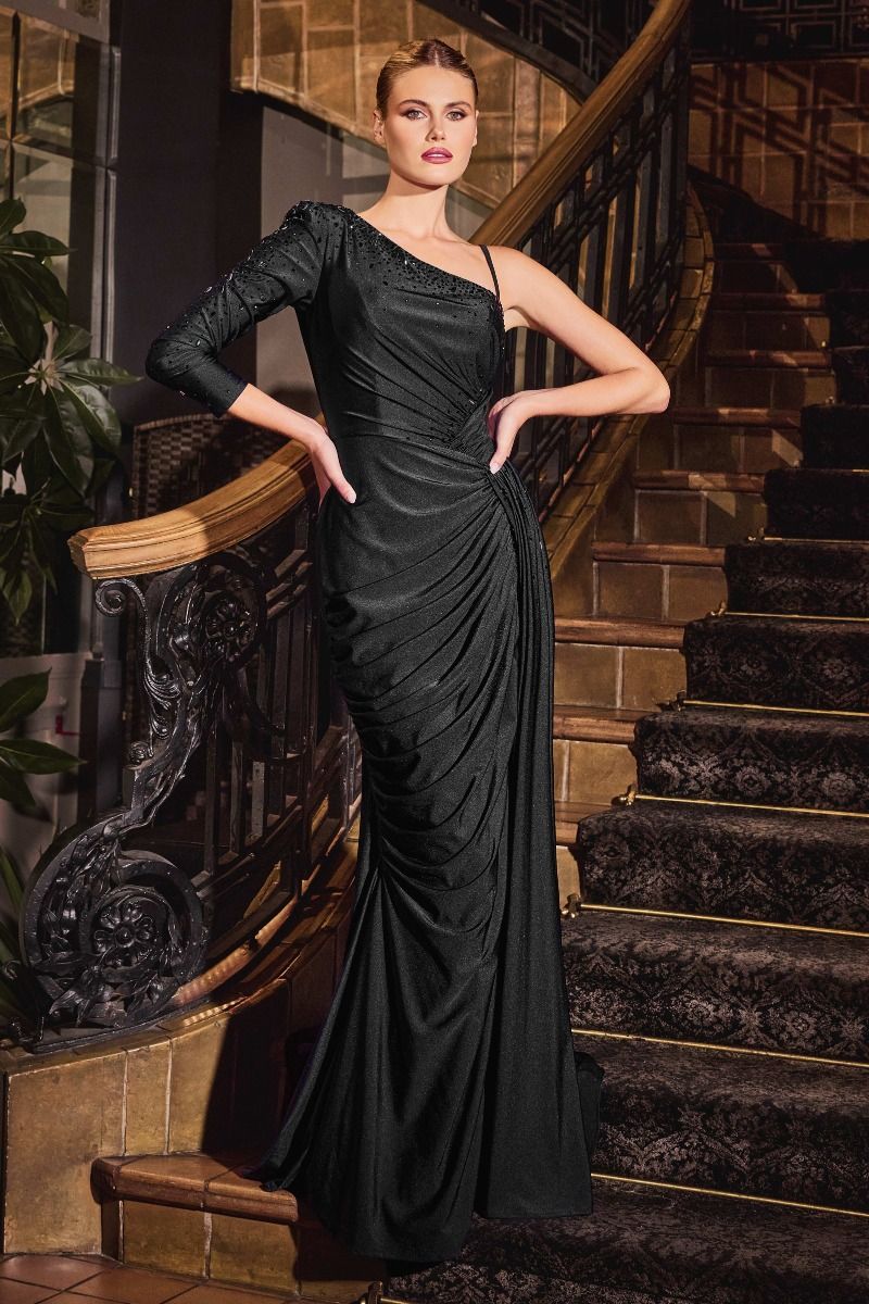 Formal Dresses Formal Long Fitted Slit Evening Gown Black