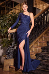 Formal Dresses Formal Long Fitted Slit Evening Gown Navy