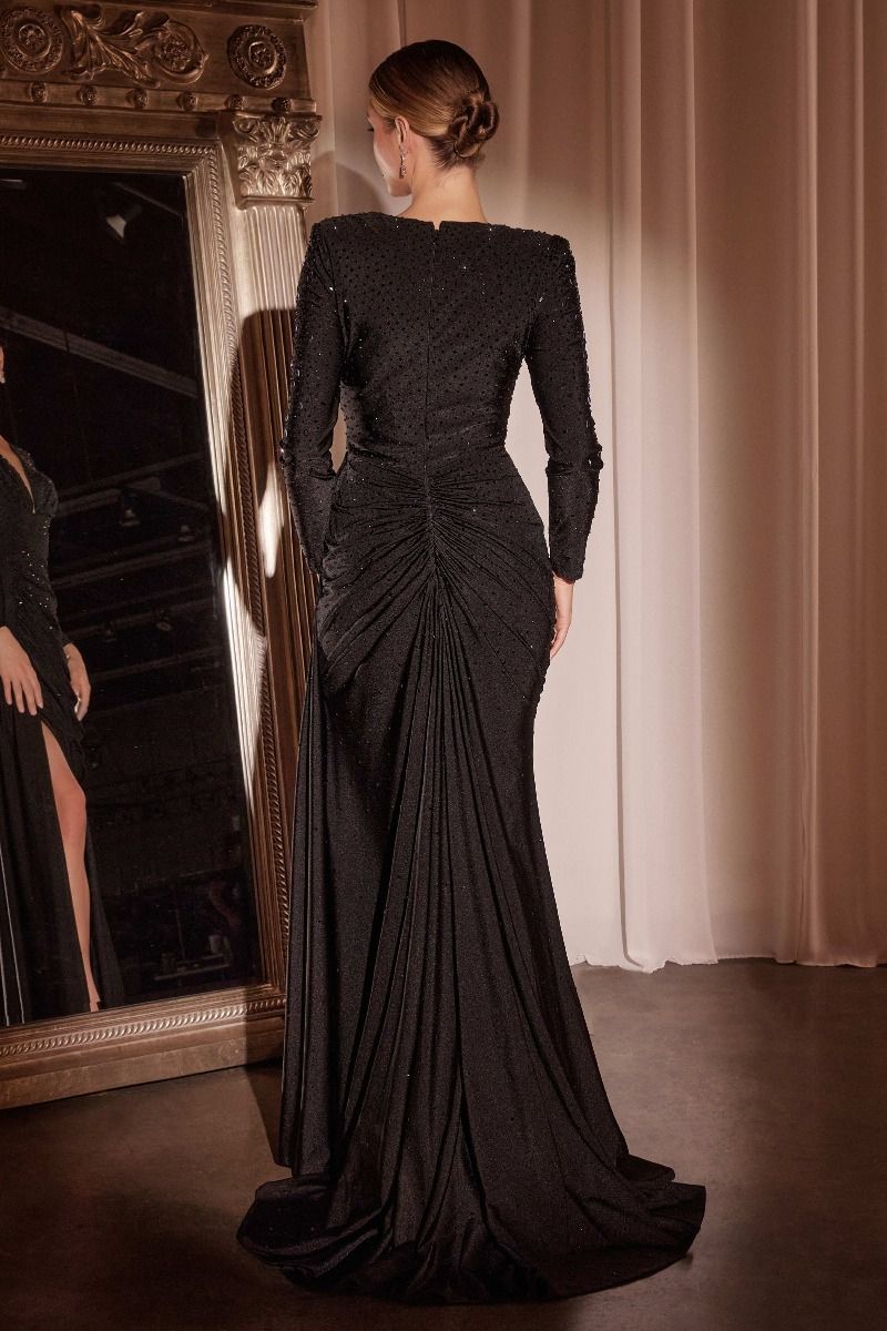 Formal Dresses Long Sleeve Formal Beaded Evening Gown Black