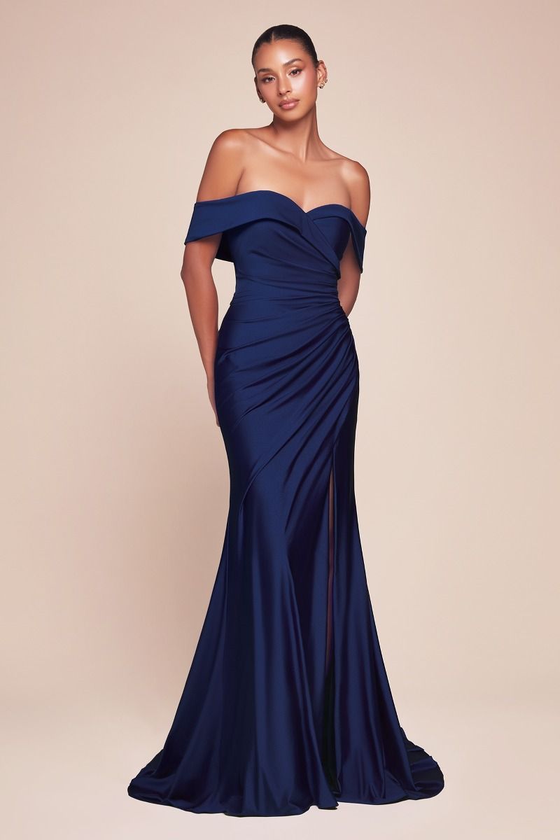 Prom Dresses Long Formal Prom Pleated Dress Navy