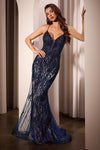 Prom Dresses Long Beaded Formal Fitted Prom Dress Navy Nude
