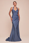 Prom Dresses Long Fitted Formal Slit Prom Dress Smoky Blue
