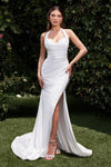 Wedding Dresses Simple Long Bridal Gown Fitted Slit Wedding DressOff White