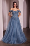 Prom Dresses Long Ball Gown A Line Corset Prom Dress Smoky Blue