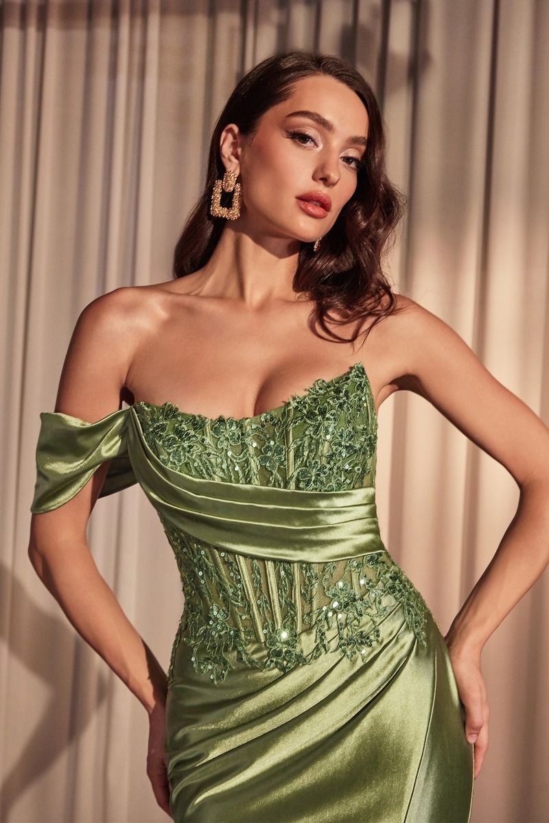 Prom Dresses Long Formal Fitted Applique Prom Gown Greenery