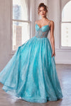 Prom Dresses Glitter Ball Gown Long Corset Prom Gown Aqua Blue