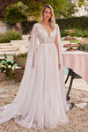 Wedding Dresses A Line Bridal Gown Long Sequin Cape Wedding Dress Off White