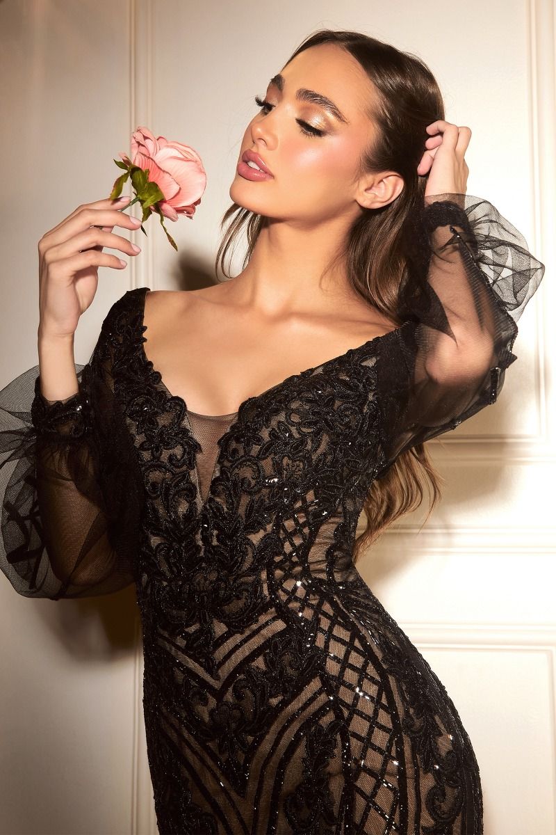 Formal Dresses LaDivine CD864 Long Formal Mermaid Mother of the Bride Dress Black